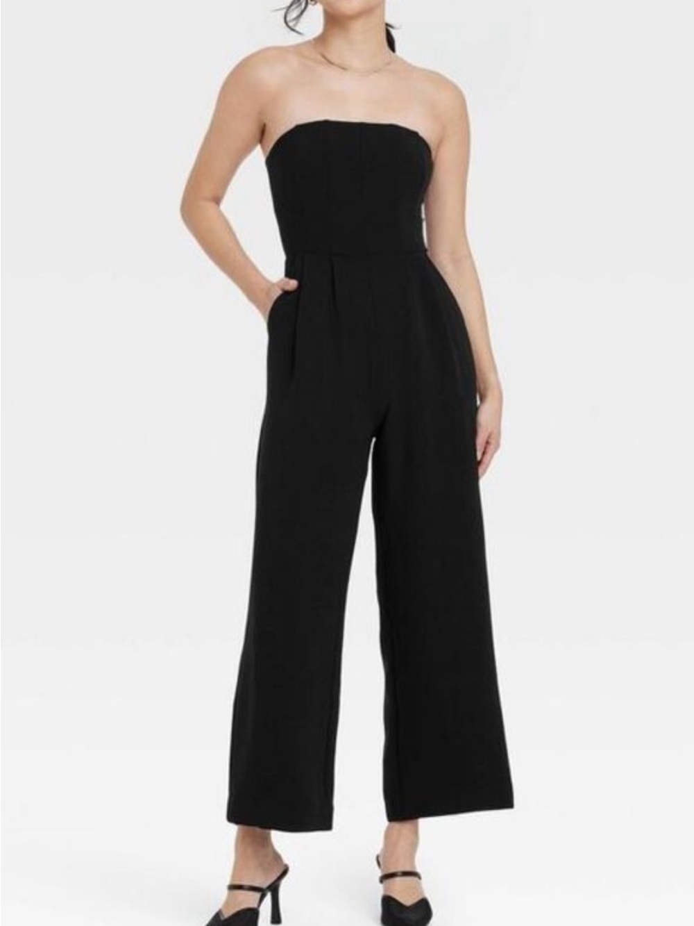 a new day Black Strapless Wide-Leg Jumpsuit